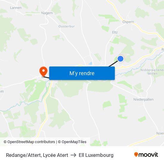Redange/Attert, Lycée Atert to Ell Luxembourg map