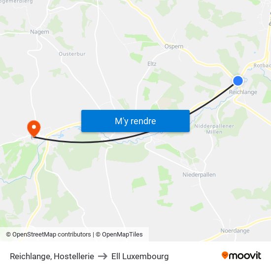 Reichlange, Hostellerie to Ell Luxembourg map