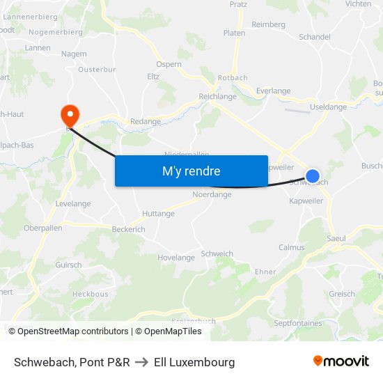 Schwebach, Pont P&R to Ell Luxembourg map