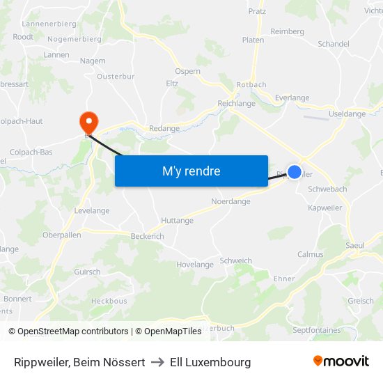 Rippweiler, Beim Nössert to Ell Luxembourg map