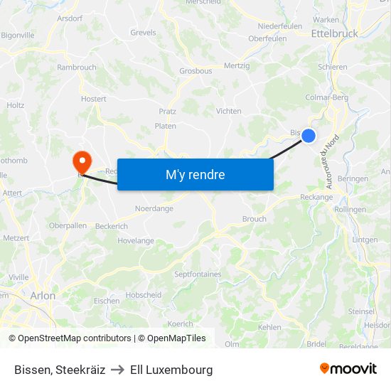 Bissen, Steekräiz to Ell Luxembourg map