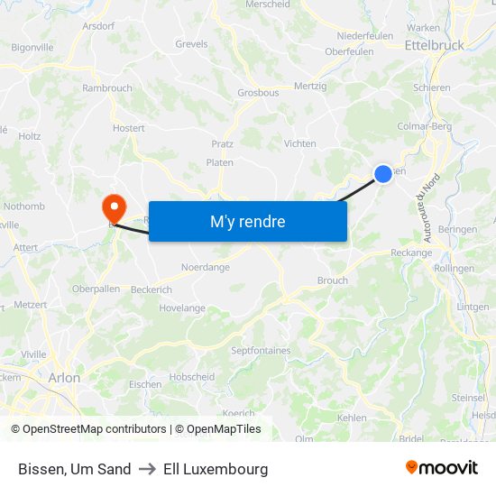 Bissen, Um Sand to Ell Luxembourg map