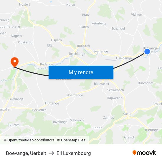 Boevange, Uerbelt to Ell Luxembourg map