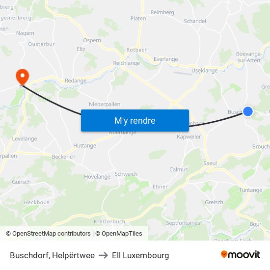 Buschdorf, Helpërtwee to Ell Luxembourg map