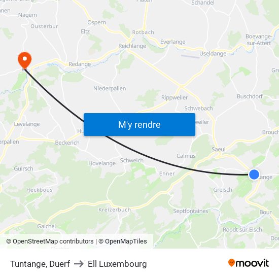 Tuntange, Duerf to Ell Luxembourg map