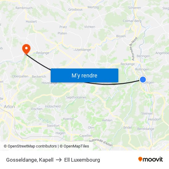 Gosseldange, Kapell to Ell Luxembourg map