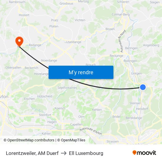 Lorentzweiler, AM Duerf to Ell Luxembourg map