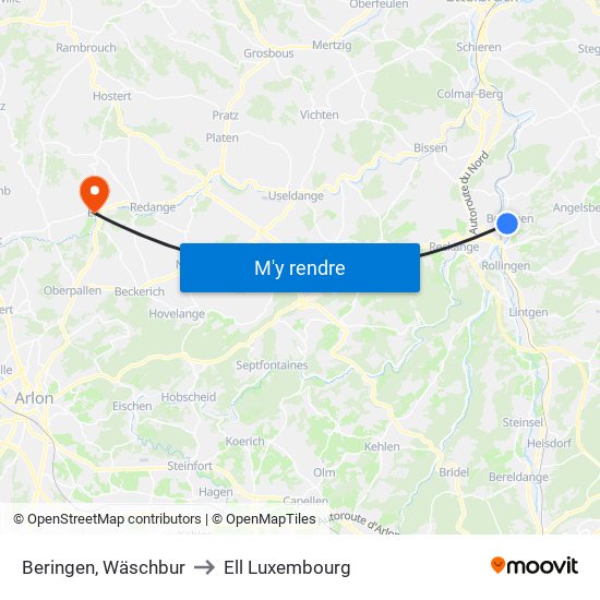 Beringen, Wäschbur to Ell Luxembourg map