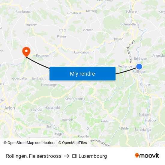 Rollingen, Fielserstrooss to Ell Luxembourg map