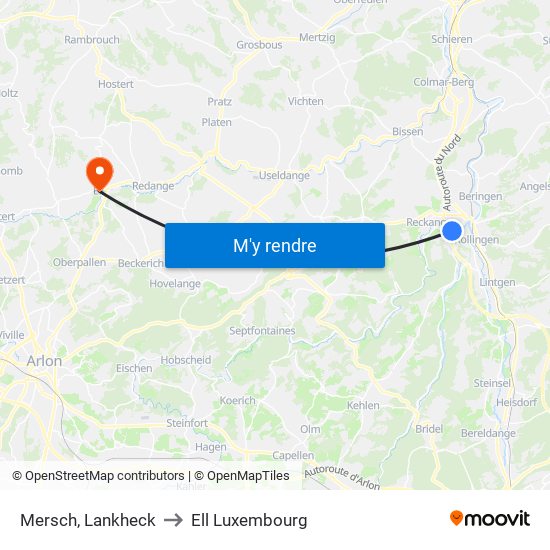 Mersch, Lankheck to Ell Luxembourg map