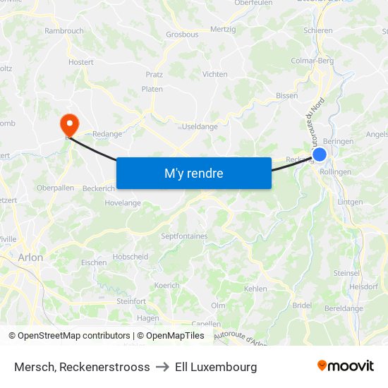 Mersch, Reckenerstrooss to Ell Luxembourg map