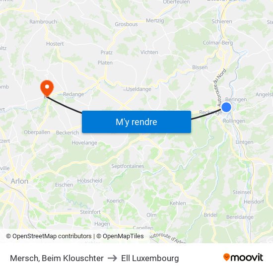 Mersch, Beim Klouschter to Ell Luxembourg map