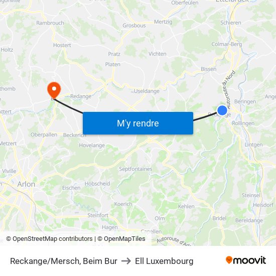 Reckange/Mersch, Beim Bur to Ell Luxembourg map