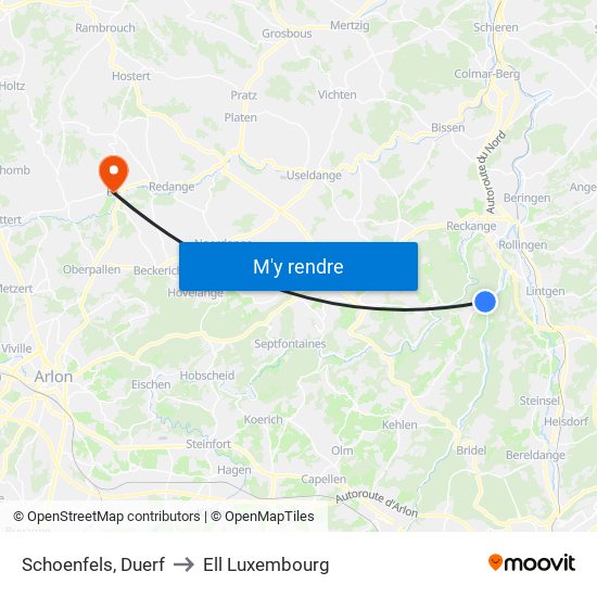 Schoenfels, Duerf to Ell Luxembourg map