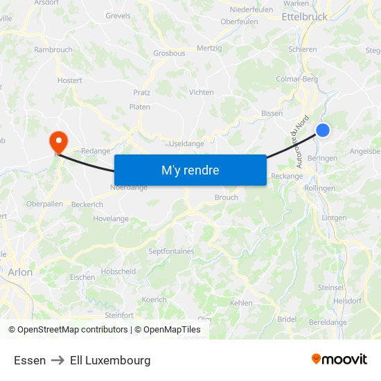Essen to Ell Luxembourg map