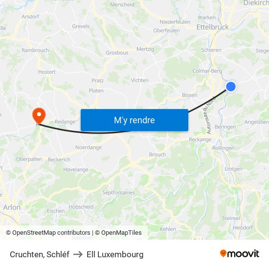 Cruchten, Schléf to Ell Luxembourg map