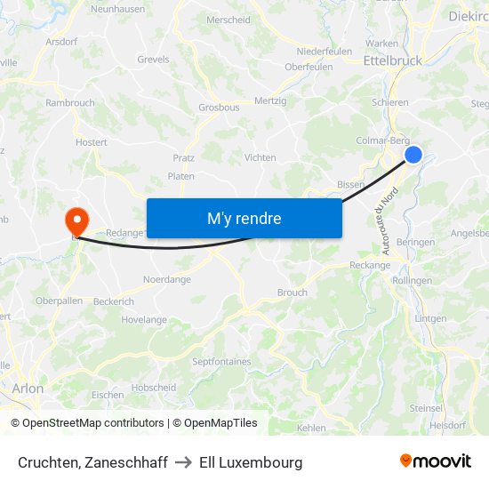 Cruchten, Zaneschhaff to Ell Luxembourg map