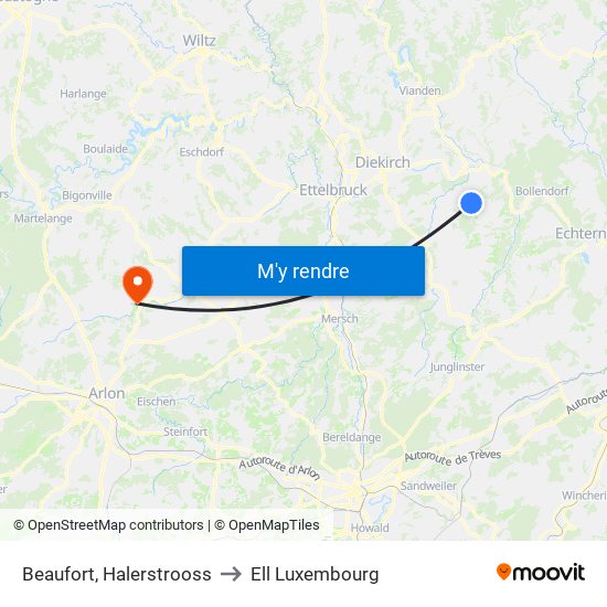 Beaufort, Halerstrooss to Ell Luxembourg map