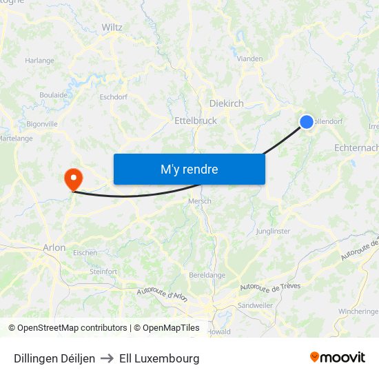 Dillingen Déiljen to Ell Luxembourg map