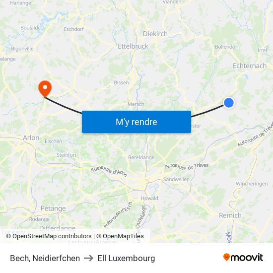 Bech, Neidierfchen to Ell Luxembourg map