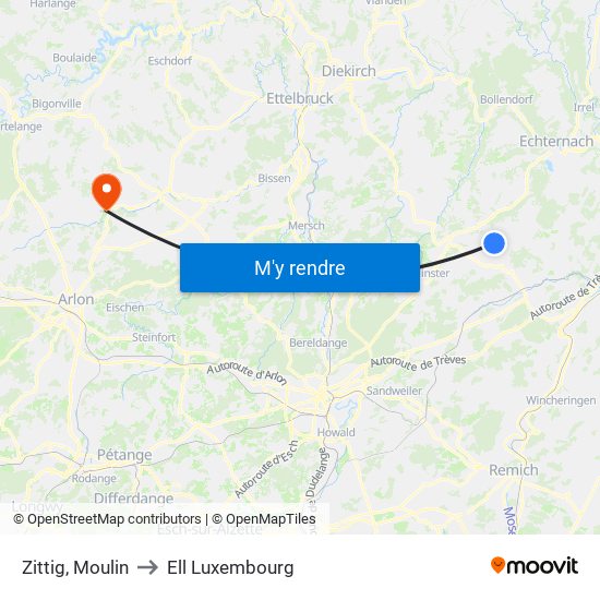 Zittig, Moulin to Ell Luxembourg map