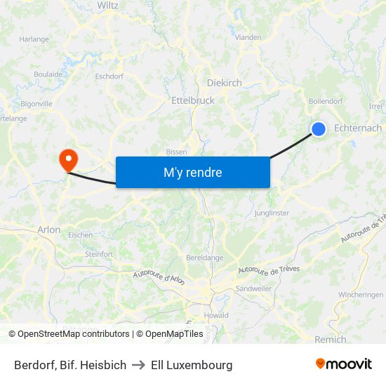 Berdorf, Bif. Heisbich to Ell Luxembourg map