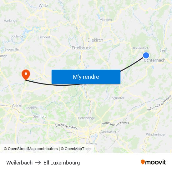 Weilerbach to Ell Luxembourg map