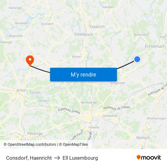 Consdorf, Haenricht to Ell Luxembourg map