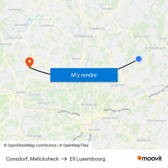 Consdorf, Melicksheck to Ell Luxembourg map