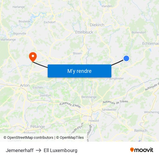 Jemenerhaff to Ell Luxembourg map