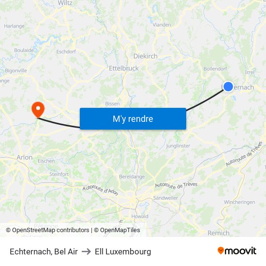 Echternach, Bel Air to Ell Luxembourg map