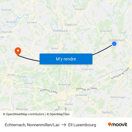 Echternach, Nonnenmillen/Lac to Ell Luxembourg map