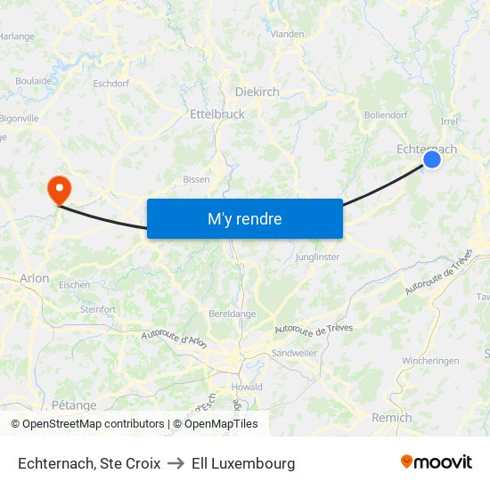Echternach, Ste Croix to Ell Luxembourg map
