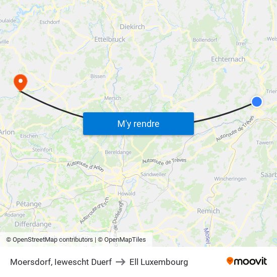 Moersdorf, Iewescht Duerf to Ell Luxembourg map