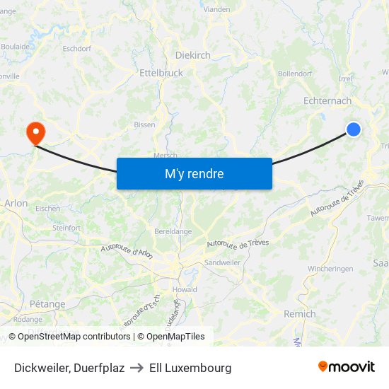 Dickweiler, Duerfplaz to Ell Luxembourg map