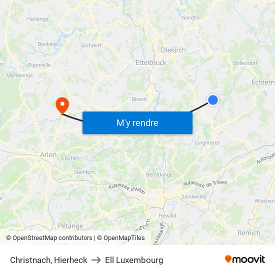 Christnach, Hierheck to Ell Luxembourg map