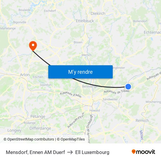 Mensdorf, Ennen AM Duerf to Ell Luxembourg map