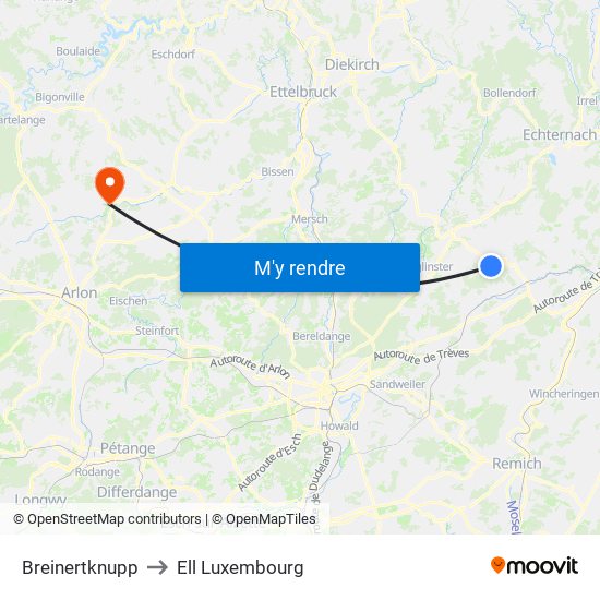 Breinertknupp to Ell Luxembourg map