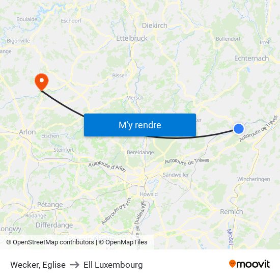 Wecker, Eglise to Ell Luxembourg map