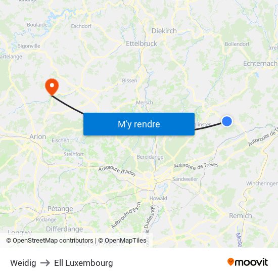 Weidig to Ell Luxembourg map