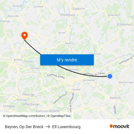 Beyren, Op Der Bréck to Ell Luxembourg map