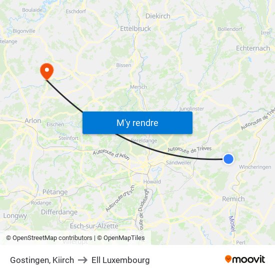 Gostingen, Kiirch to Ell Luxembourg map