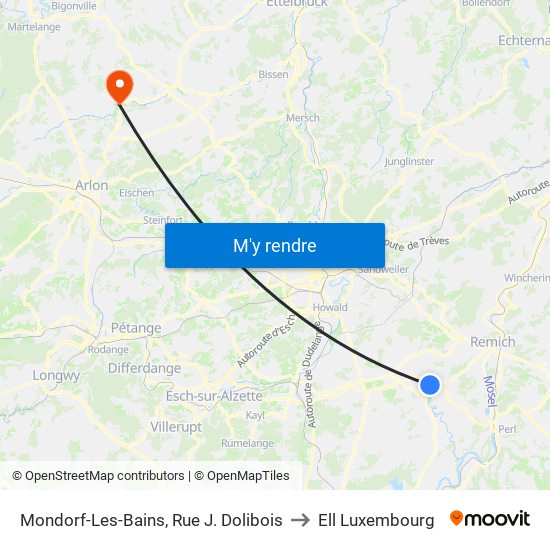 Mondorf-Les-Bains, Rue J. Dolibois to Ell Luxembourg map