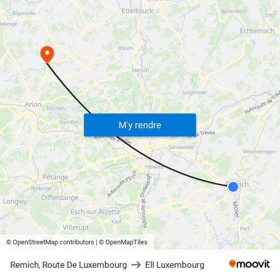 Remich, Route De Luxembourg to Ell Luxembourg map