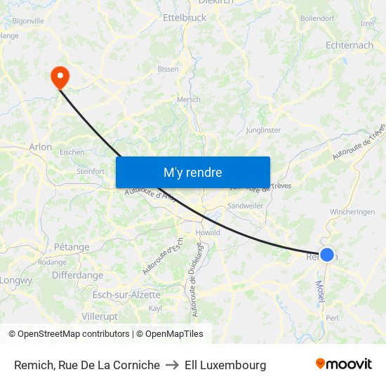 Remich, Rue De La Corniche to Ell Luxembourg map