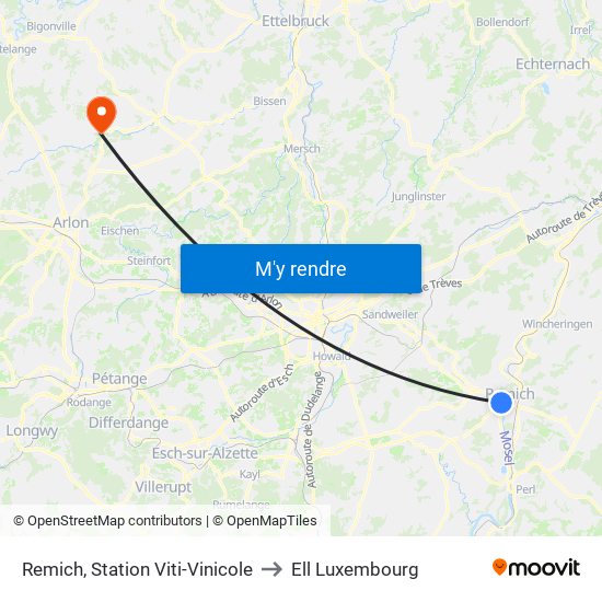 Remich, Station Viti-Vinicole to Ell Luxembourg map