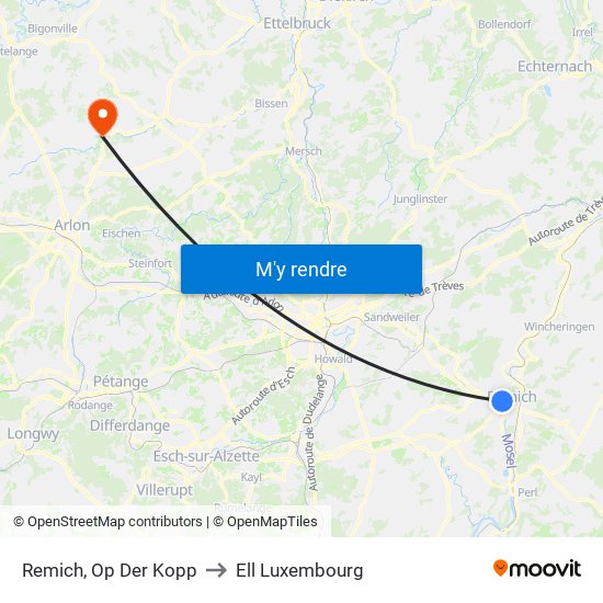 Remich, Op Der Kopp to Ell Luxembourg map