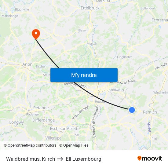 Waldbredimus, Kiirch to Ell Luxembourg map