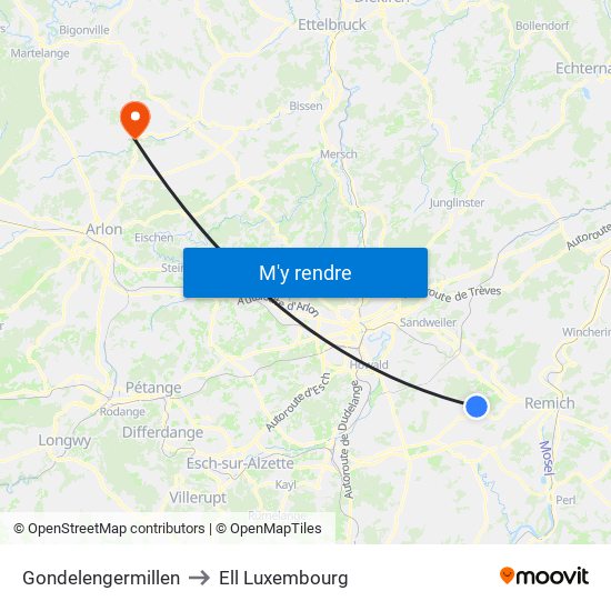 Gondelengermillen to Ell Luxembourg map