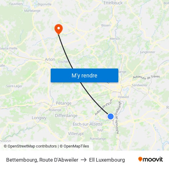 Bettembourg, Route D'Abweiler to Ell Luxembourg map